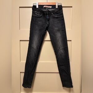 ZARA Skinny Leg Ankle Length Low Rise Faded Black Jean Stretch Denim Core TRF